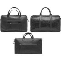 Black Genuine Leather Men's Weekend Tote Bag - 3 Styles, Multiple Compartments, Adjustable Strap