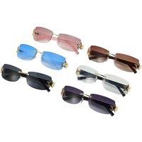 Unisex Brown Frameless Oval Sunglasses - Unisex, UV380 Protection, Lightweight PC & Metal Frame, Star Accent, 6 Colours