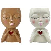 2pc Cartoon Resin Succulent Planter with Heart Motif - 15cm, White or Brown