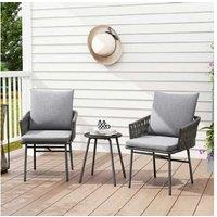 3Pc Grey Rattan Bistro Dining Set - Weather-Resistant Outdoor Table & Chairs With Cushions