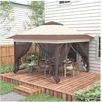 3.6X3.6M Pop Up Steel Gazebo With Netting - Adjustable, Weather-Resistant, Foldable - Khaki