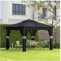 3X3M Pop-Up Garden Gazebo With Solar Led Lighting & Netting - Black, Weather-Resistant Steel Frame