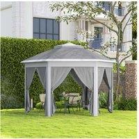 3X4M Weather-Resistant Hexagon Gazebo Tent With Mesh Netting & Carry Bag - Grey, Powder-Coated Steel Frame, Spacious Outdoor Shelter