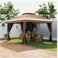 3.6X3.6M Weather-Resistant Pop-Up Garden Gazebo With Mesh Sides & Accessories - Brown