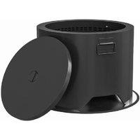 Outdoor Round Fire Pit Heater With Lid & Poker - Powder-Coated Metal, Black