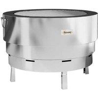 Stainless Steel Portable Fire Pit & Grill With Poker - Outdoor Heater, Silver