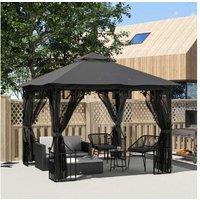 3X3M Metal Frame Gazebo Canopy With Netting - Weather-Resistant, Double-Tier, Dark Grey