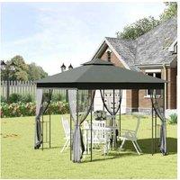 3X3M Steel Frame Grey Gazebo With Double Roof - Weather-Resistant Outdoor Shelter