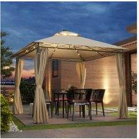 3X3M Metal Garden Gazebo With Curtains, Solar Led Lights - Weather-Resistant Outdoor Shelter (2 Colours)