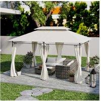 3X4M Heavy Duty Metal Garden Gazebo With Sides - Cream, Weather-Resistant Outdoor Shelter