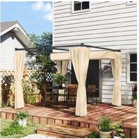 3x3m Weather-Resistant Metal Pergola with Retractable Canopy & Curtains - Khaki Garden Shelter