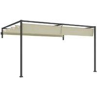 3x4m Steel Lean-To Pergola with Retractable Khaki Canopy - Weather-Resistant Outdoor Shelter