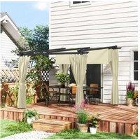 3X3M Aluminium Retractable Roof Pergola With Curtains - Weather-Resistant Garden Gazebo, Beige