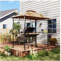 2.5M Double-Tier Steel Bbq Gazebo Canopy Shelter - Weather-Resistant Khaki Outdoor Grill Hut