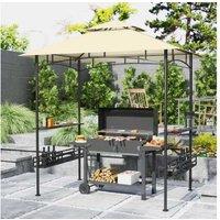 8X5Ft Beige Grill Gazebo With Shelves, Baskets & Hooks - Weather-Resistant Metal Outdoor Bbq Shelter