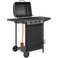 3+1 Burner Gas Bbq Grill With Side Table - Large Outdoor Grill, Black