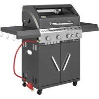 4+1 Burner Gas Bbq Grill With Cabinet & Lid - Large Outdoor Grill, Black