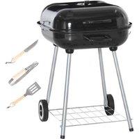 Bbq Charcoal Grill W/ Wheels, Smoker & Utensils