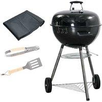 Portable Charcoal Kettle Grill - Outdoor Bbq, Enamel, Wheels