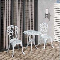 White Cast Aluminium 3Pc Garden Bistro Set - Weather-Resistant Outdoor Patio Furniture