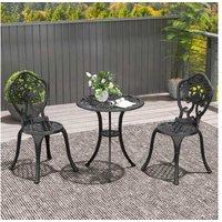 3Pc Cast Aluminium Outdoor Bistro Set With Parasol Hole - Black, Weather-Resistant, 2-Seater Garden Table & Chairs
