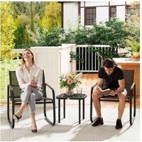 3pc Modern Steel Garden Bistro Set - Black, Weather-Resistant, 2-Seater