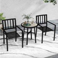3Pc Modern Patio Bistro Set - Weather-Resistant Stackable Steel Chairs & Plastic Top Table, Grey