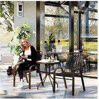 3Pc Patio Bistro Set W/ Glass Table, Stackable Chairs