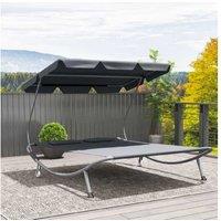 Modern Weather-Resistant Double Hammock Lounger With Canopy, Wheels & Pillows - Steel Frame, 2-Seater Outdoor Bed