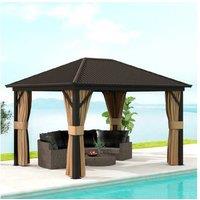 Aluminium Hardtop Gazebo 3.6X3M - Weather-Resistant Garden Shelter With Curtains & Netting