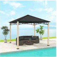 3X3M Metal Hardtop Gazebo - Weather-Resistant Outdoor Shelter, Wood Grain Frame, 8-Seater