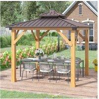 3x3m Hardtop Wooden Garden Gazebo with 2-Tier Steel Roof - Outdoor Pavilion