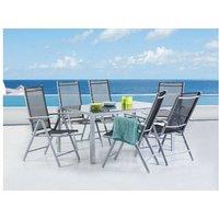 6 Seater Modern Aluminium Garden Dining Set - Black, Weather-Resistant, Foldable
