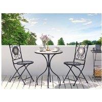 Folding Metal Bistro Set - Vintage Mosaic, Weather-Resistant, 2-Seater Outdoor Garden Furniture