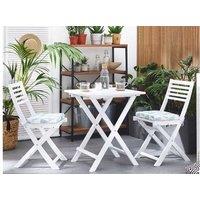 Acacia Wood Folding Bistro Set With Cushions - 2 Seater Outdoor Garden Furniture, Nautical Style