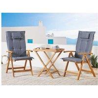 Acacia Wood Folding Bistro Set With Cushions - 2-Seater, Adjustable Recline, Space-Saving Outdoor Furniture