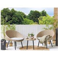 Ortigia Pe Rattan Bistro Set With Cushions - 2-Seater Outdoor Garden Furniture, Weather-Resistant, Light Beige