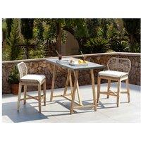 Acacia Wood Bistro Set With Cushions - Modern 2-Seater Outdoor Garden Furniture, Concrete-Effect Table, Grey & Beige