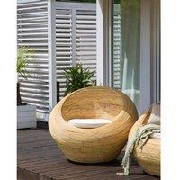 Natural Rattan Garden Armchair - Modern Patio Lounge, Removable Cushion, No Assembly