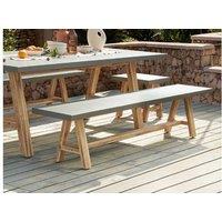 Concrete & Acacia Garden Bench - Modern 3-Seater Outdoor Furniture, 200Cm