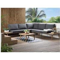 Acacia Wood Garden Corner Sofa Set With Table - 5 Seater Modern Outdoor Lounge