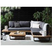 Modern Acacia Wood & Aluminium 5-Seater Corner Sofa Set With Table - Weather-Resistant Garden Lounge (Right Hand, Modular)