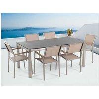 Granite & Stainless Steel 6-Seater Garden Dining Set - Modern Weather-Resistant Patio Furniture