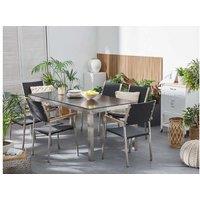 Grosseto 6-Seater Outdoor Rattan Dining Set - Modern Stainless Steel & Tempered Glass Garden Furniture