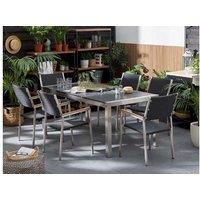 6-Seater Modern Rattan & Granite Garden Dining Set - Weather-Resistant, Stackable Chairs