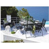 6-Seater Metal Garden Dining Set - Foldable Black Livo, Weather-Resistant, Modern Outdoor Furniture