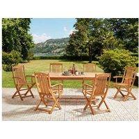 Acacia Wood 6-Seater Garden Dining Set - Foldable, Extendable Table, Modern Outdoor Patio