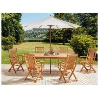 Acacia Wood 6-Seater Outdoor Dining Set With Parasol - Foldable, Weather-Resistant, Modern Garden Furniture