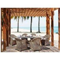 6-Seater Rattan Garden Dining Set With Concrete Table & Cushions - Modern Outdoor Furniture