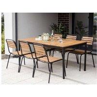 Acacia Wood 6-Seater Garden Dining Set - Modern Outdoor Furniture, Sturdy Metal Frame
